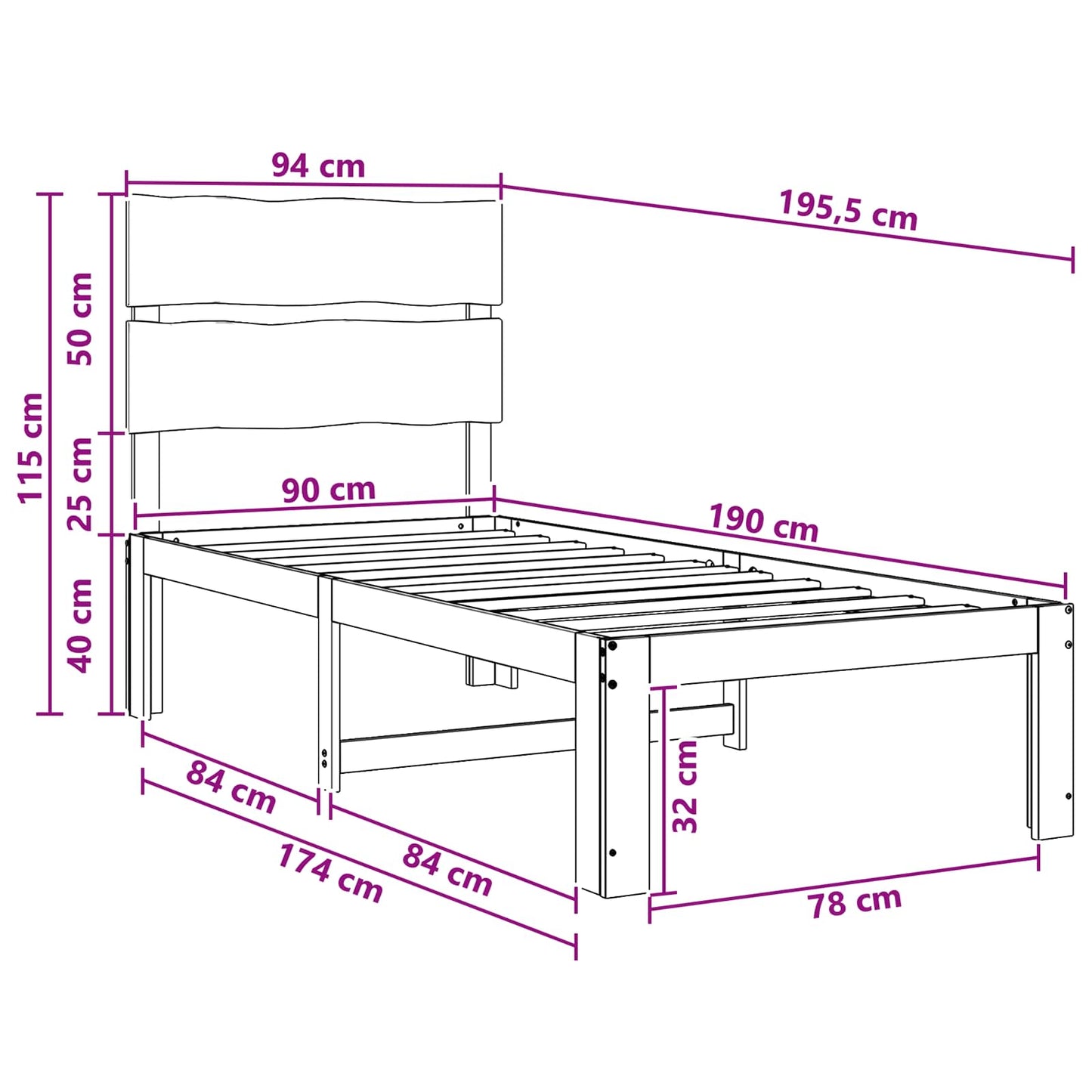 Single Bed Frame with Headboard ROSTOCK White 90 x 190 cm