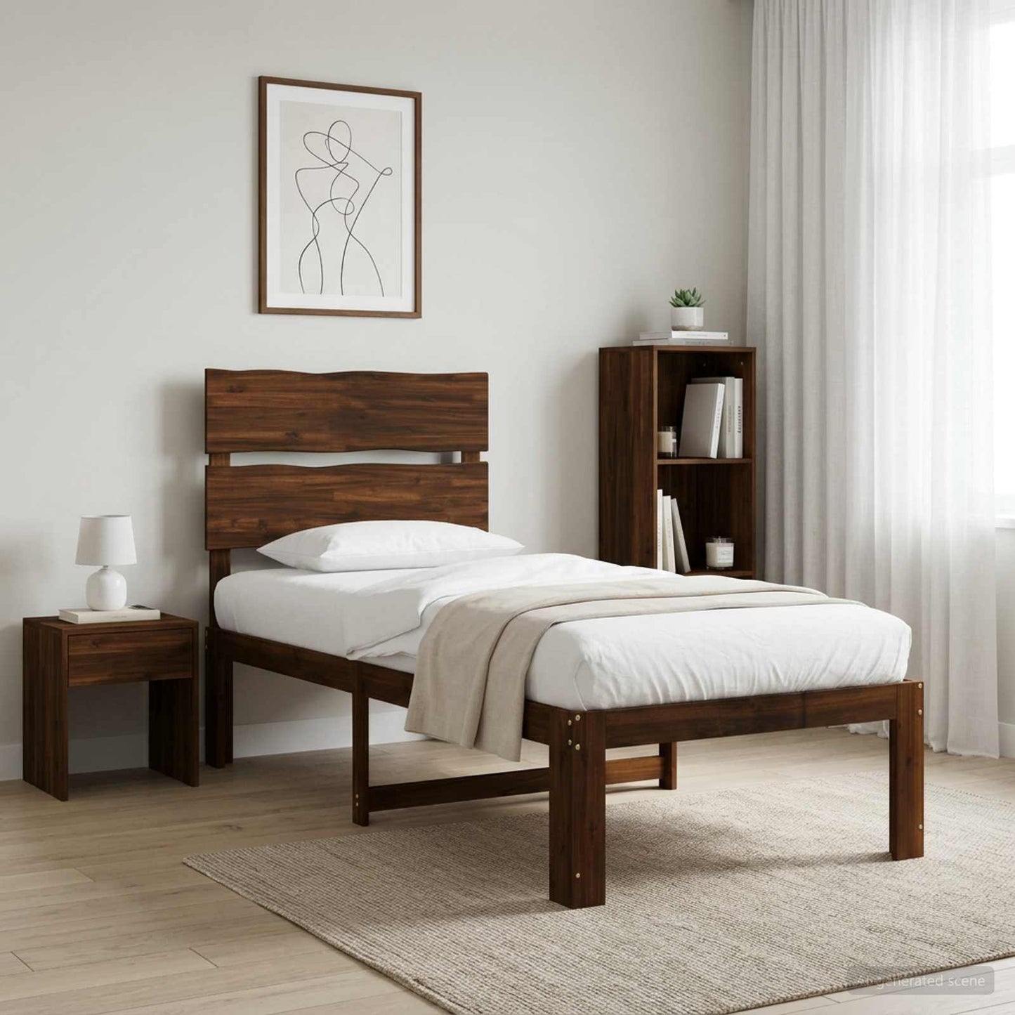 Single Bed Frame with Headboard ROSTOCK Dark Brown 90 x 200 cm