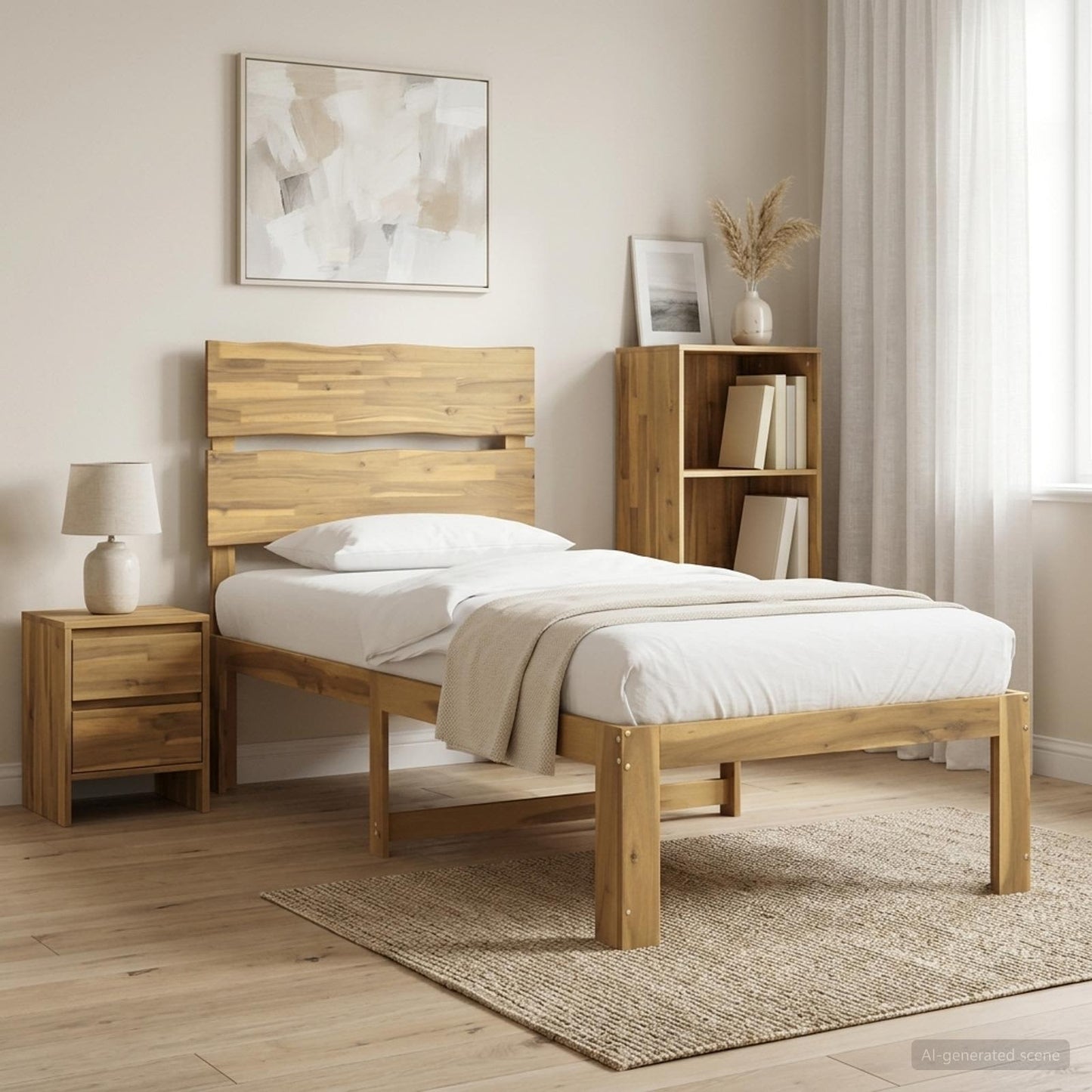 Single Bed Frame with Headboard ROSTOCK White 100 x 200 cm