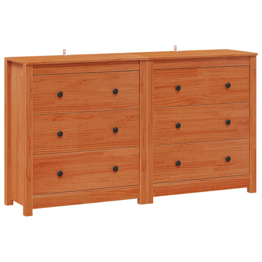 Sideboard 2 pcs Wax Brown 140 x 35 x 80 cm Solid Pine Wood