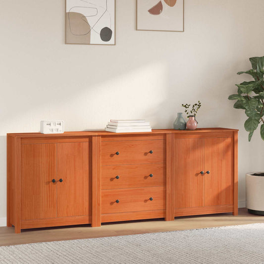 Sideboard 3 pcs Wax Brown 210 x 35 x 80 cm Solid Pine Wood