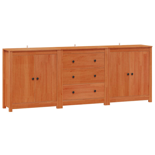 Sideboard 3 pcs Wax Brown 210 x 35 x 80 cm Solid Pine Wood