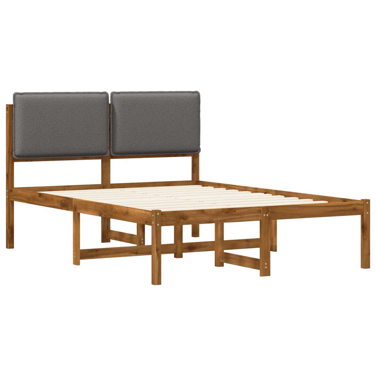 Bed Frame with Upholstered Headboard Natural and Light Grey