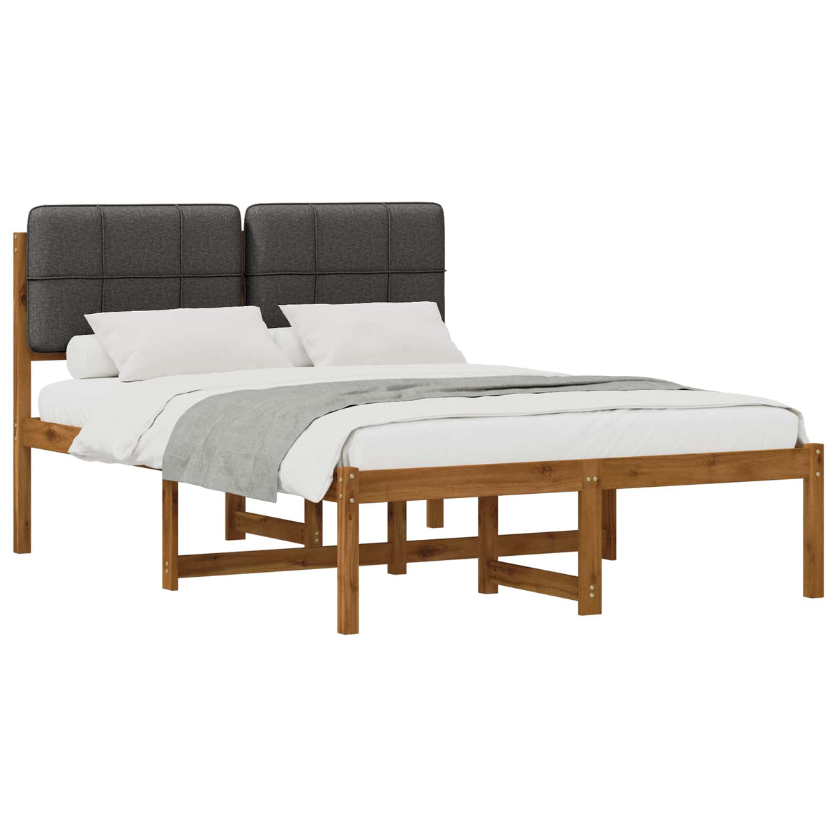 Bed Frame with Upholstered Headboard Natural and Dark Grey