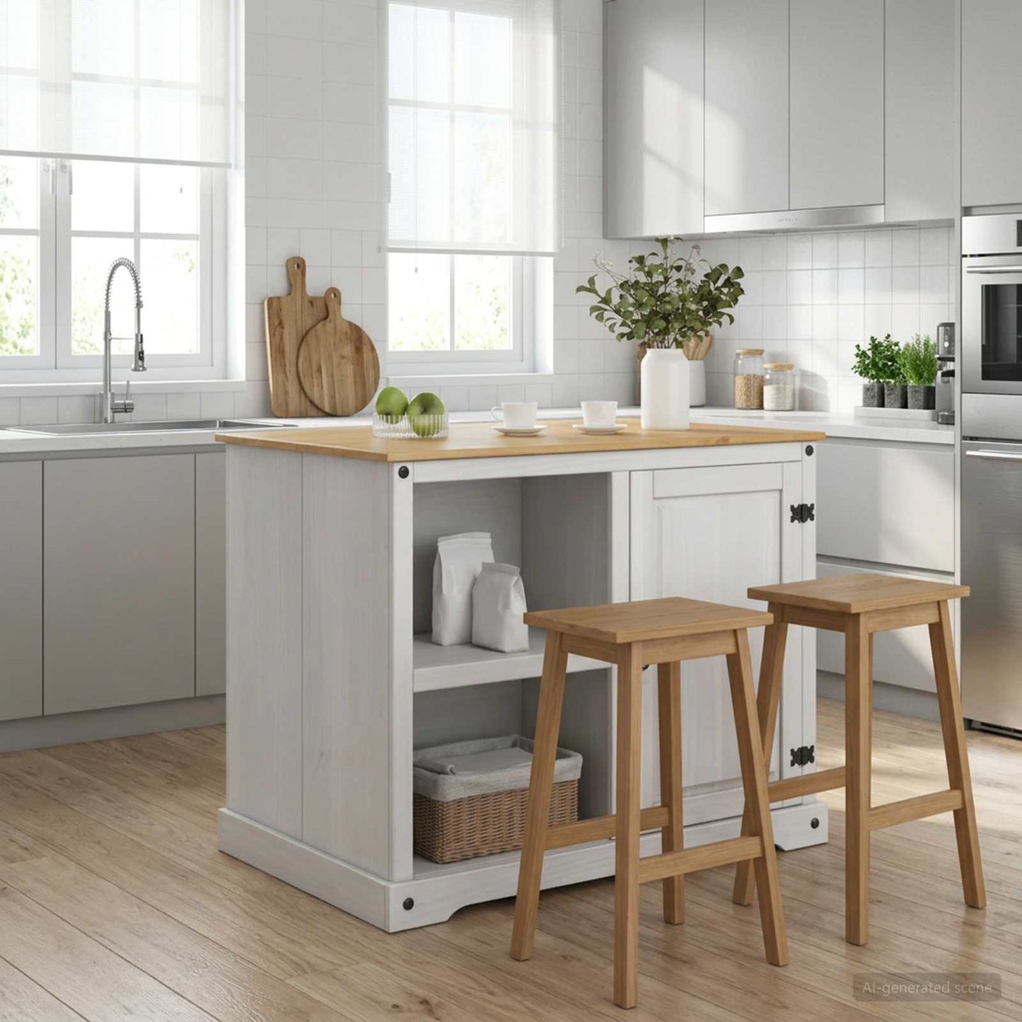 Kitchen Trolley 2 pcs White and Honey Wax 112 x 77 x 91.5 cm