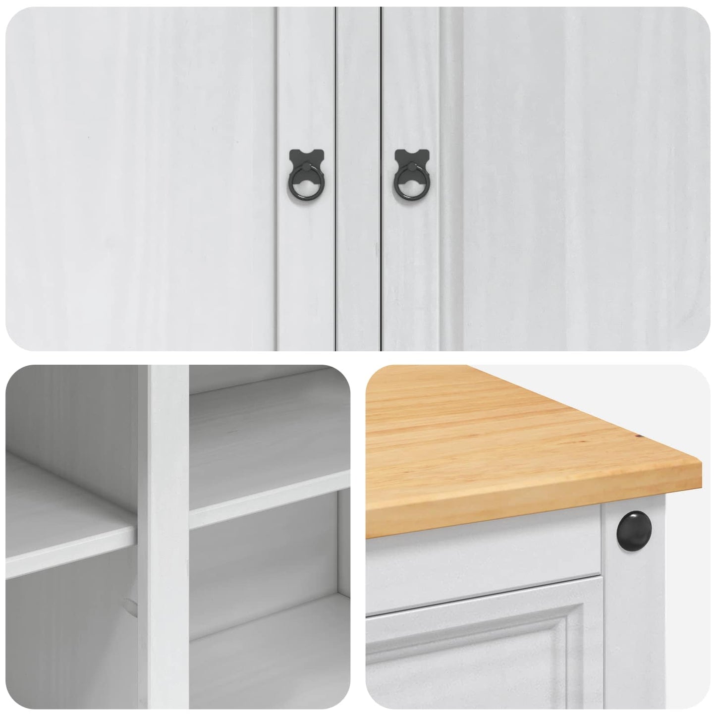 Kitchen Trolley 2 pcs White and Honey Wax 112 x 70 x 91.5 cm