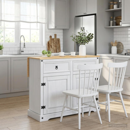 Kitchen Trolley 2 pcs White and Honey Wax 112 x 70 x 91.5 cm