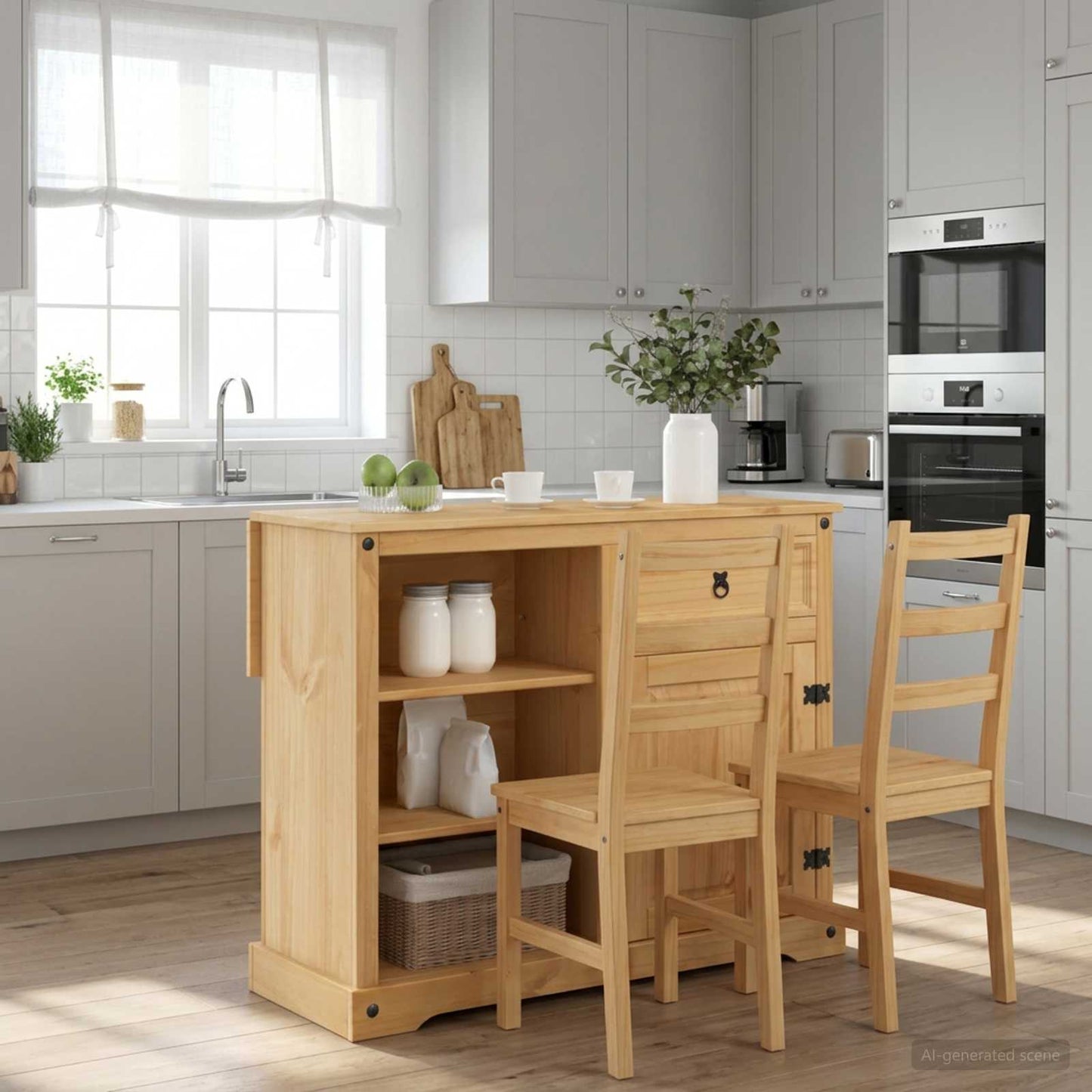 Kitchen Trolley 2 pcs Honey Wax 112 x 70 x 91.5 cm Solid-Pine