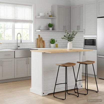 Kitchen Island Set 2 pcs White and Honey Wax 112 x 70 x 91.5 cm