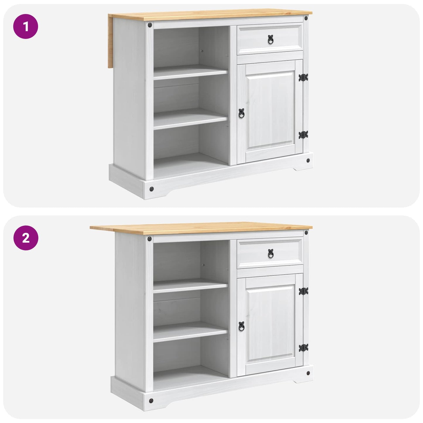Kitchen Trolley 2 pcs White and Honey Wax 112 x 70 x 91.5 cm