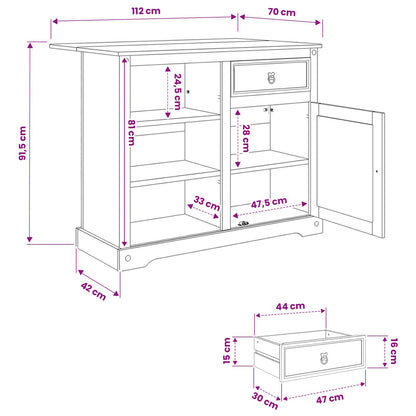 Kitchen Trolley 2 pcs White and Honey Wax 112 x 70 x 91.5 cm