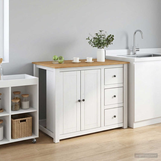 Kitchen Island Set 2 pcs PANAMA White and Honey Wax Solid-Pine