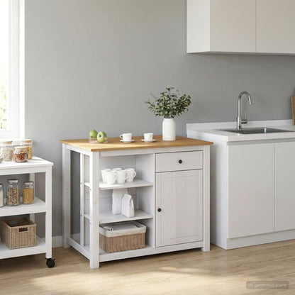 Kitchen Trolley PANAMA 2 pcs White and Honey Wax Solid-Pine