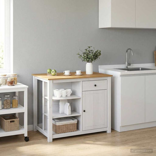 Kitchen Island Set 2 pcs PANAMA White and Honey Wax Solid-Pine