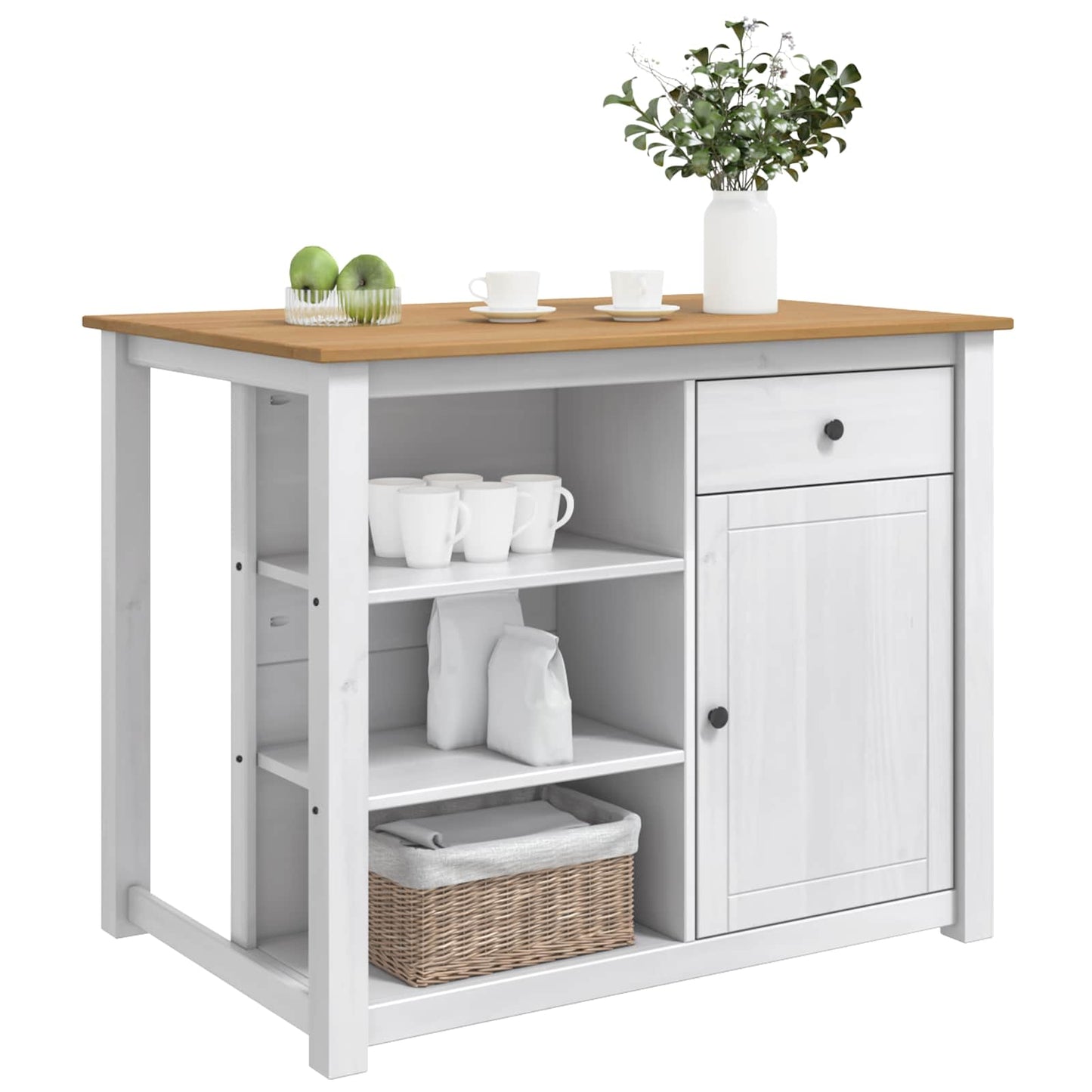 Kitchen Trolley PANAMA 2 pcs White and Honey Wax Solid-Pine