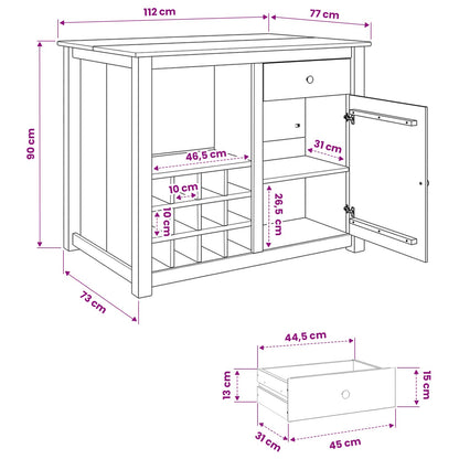 Kitchen Trolley PANAMA 2 pcs Honey Wax 112 x 77 x 90 cm