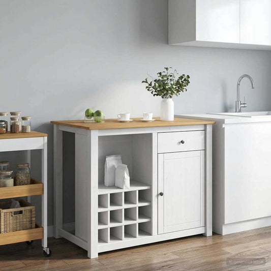 Kitchen Island Set 2 pcs PANAMA White and Honey Wax Solid-Pine