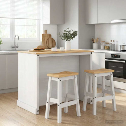 Kitchen Island Set 3 pcs White and Honey Wax Solid-Pine