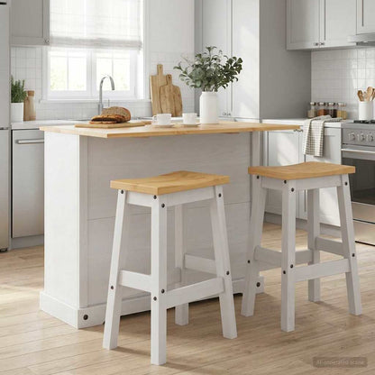 Kitchen Island Set Corona 3 pcs White and Honey Wax Solid-Pine