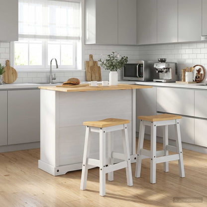 Kitchen Island Set 3 pcs White and Honey Wax 112 x 70 x 91.5 cm