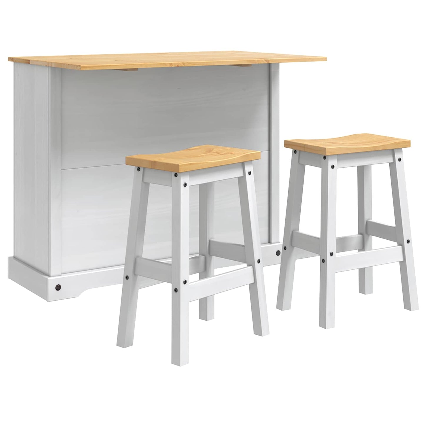 Kitchen Island Set 3 pcs White and Honey Wax Solid-Pine