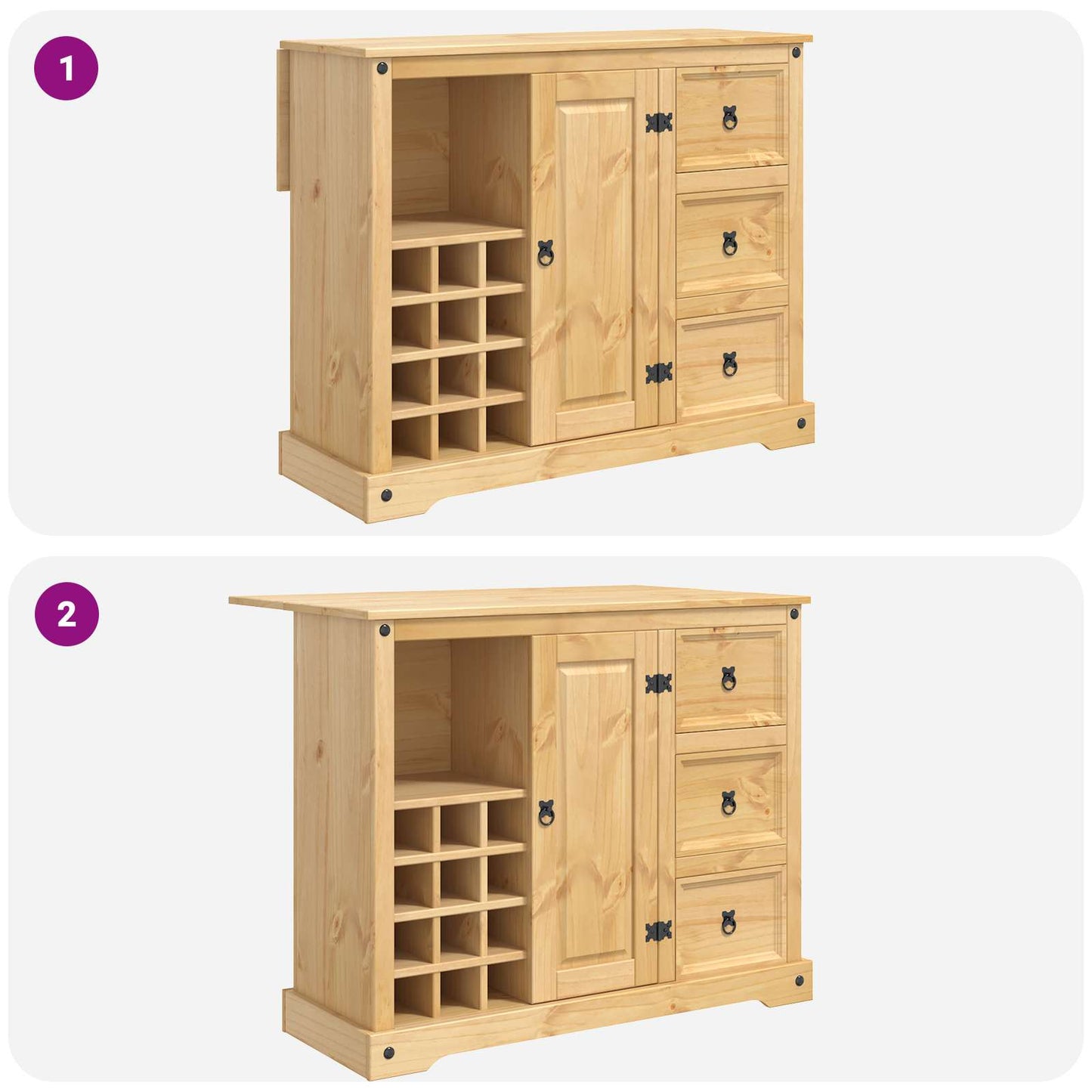 Kitchen Storage with Drawer 2 pcs Honey Wax Solid-Pine