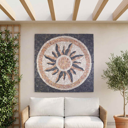 Mosaic Tiles Sun Pattern Multicolour 120 x 120 cm Marble