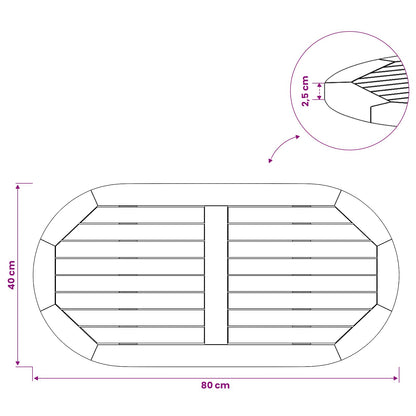 Table Top 80 x 40 x 2.5 cm Oval Solid Teak Wood Natural