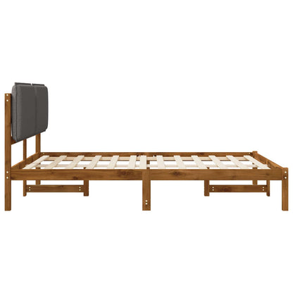 Bed Frame with Upholstered Headboard Natural and Light Grey