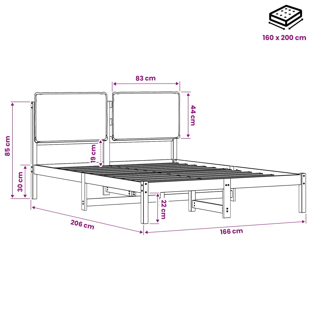 Bed Frame with Upholstered Headboard Natural and Light Grey