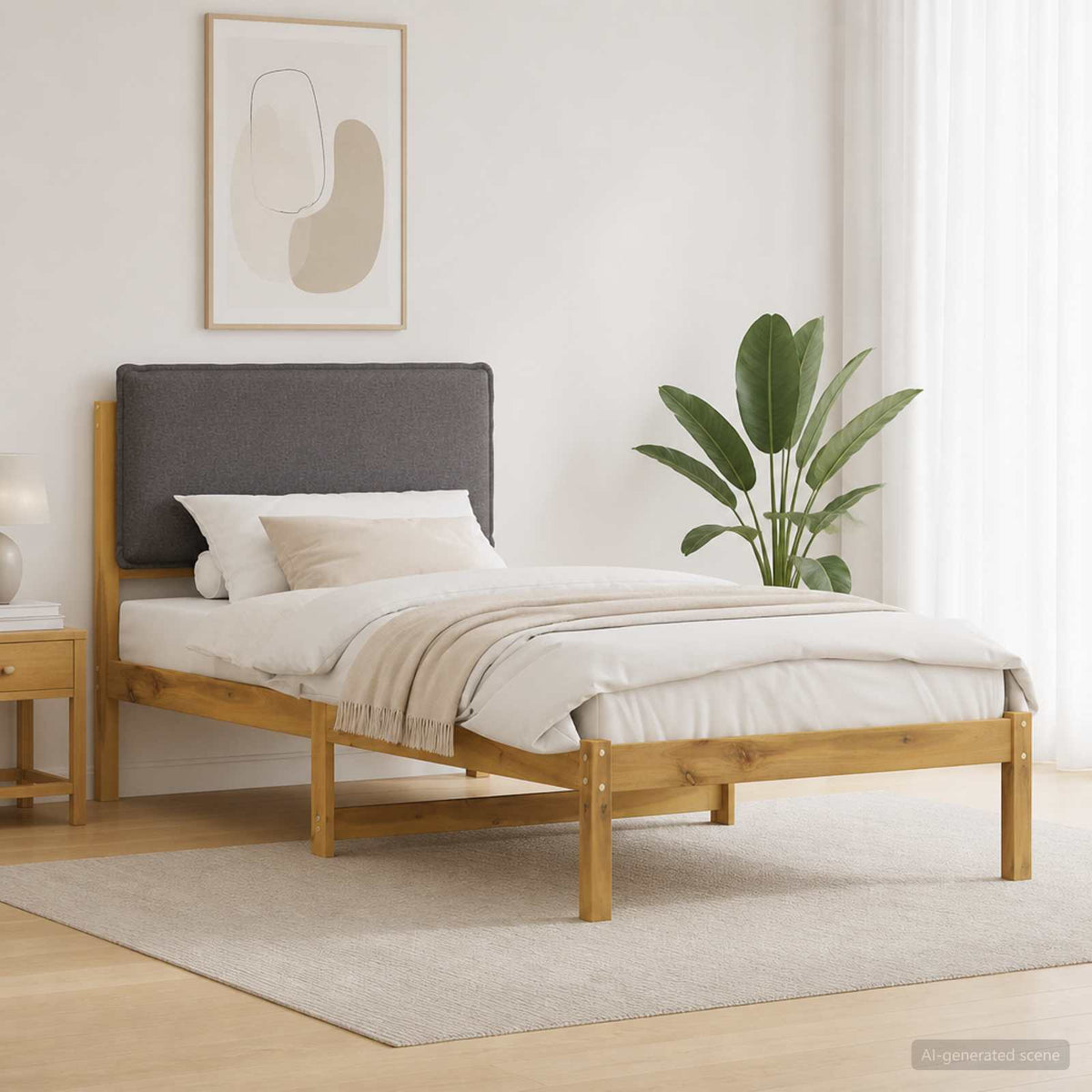Bed Frame with Upholstered Headboard Whitewash and Light Grey