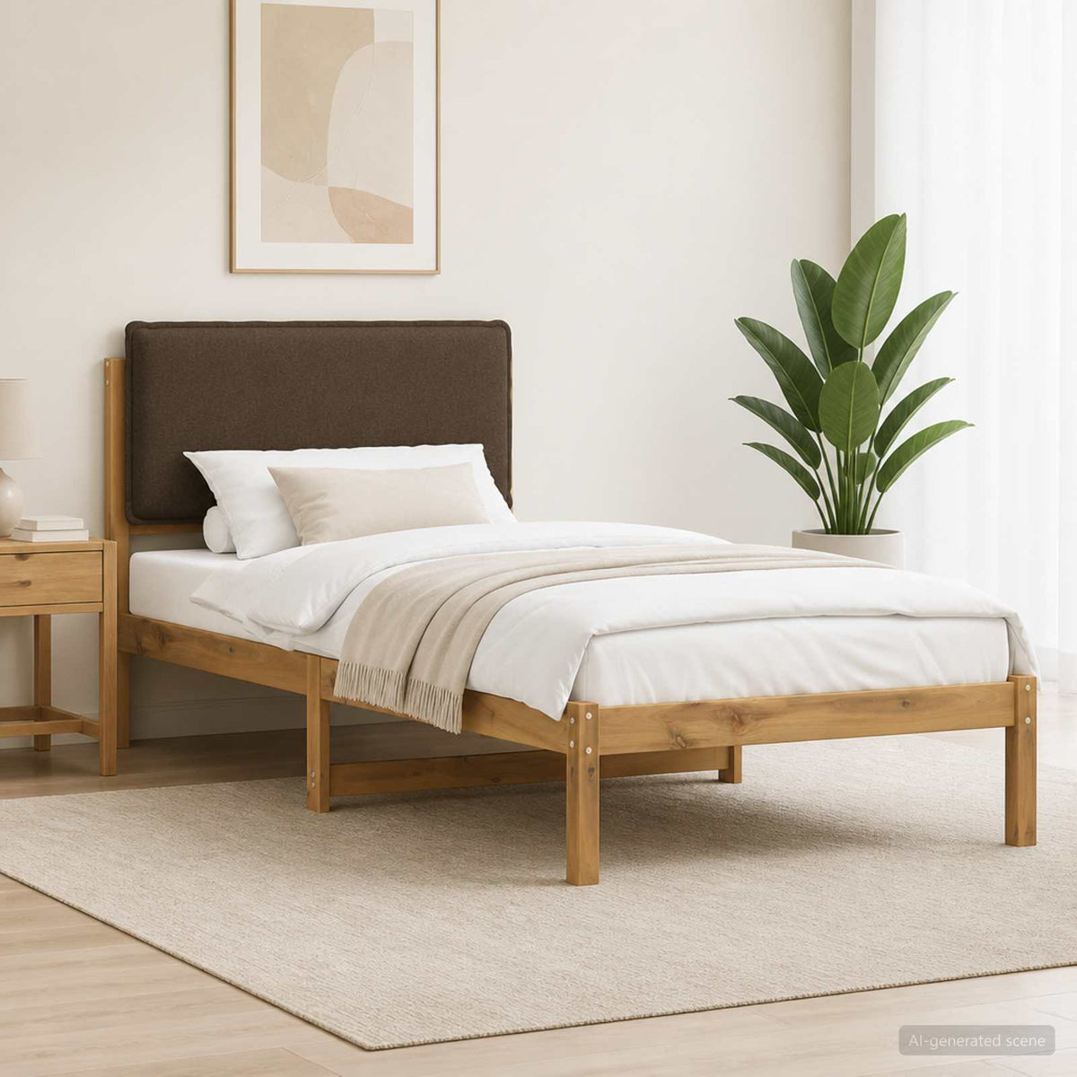 Bed Frame with Upholstered Headboard Whitewash and Taupe