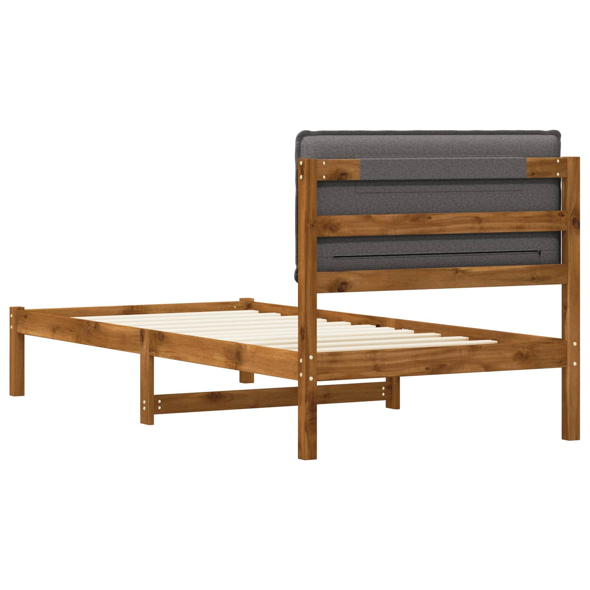 Bed Frame with Upholstered Headboard Natural and Light Grey
