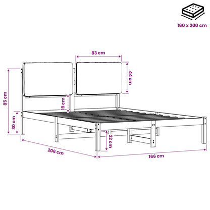 Bed Frame with Upholstered Headboard Natural and Light Grey