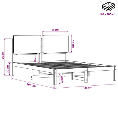 Bed Frame with Upholstered Headboard Natural and Light Grey