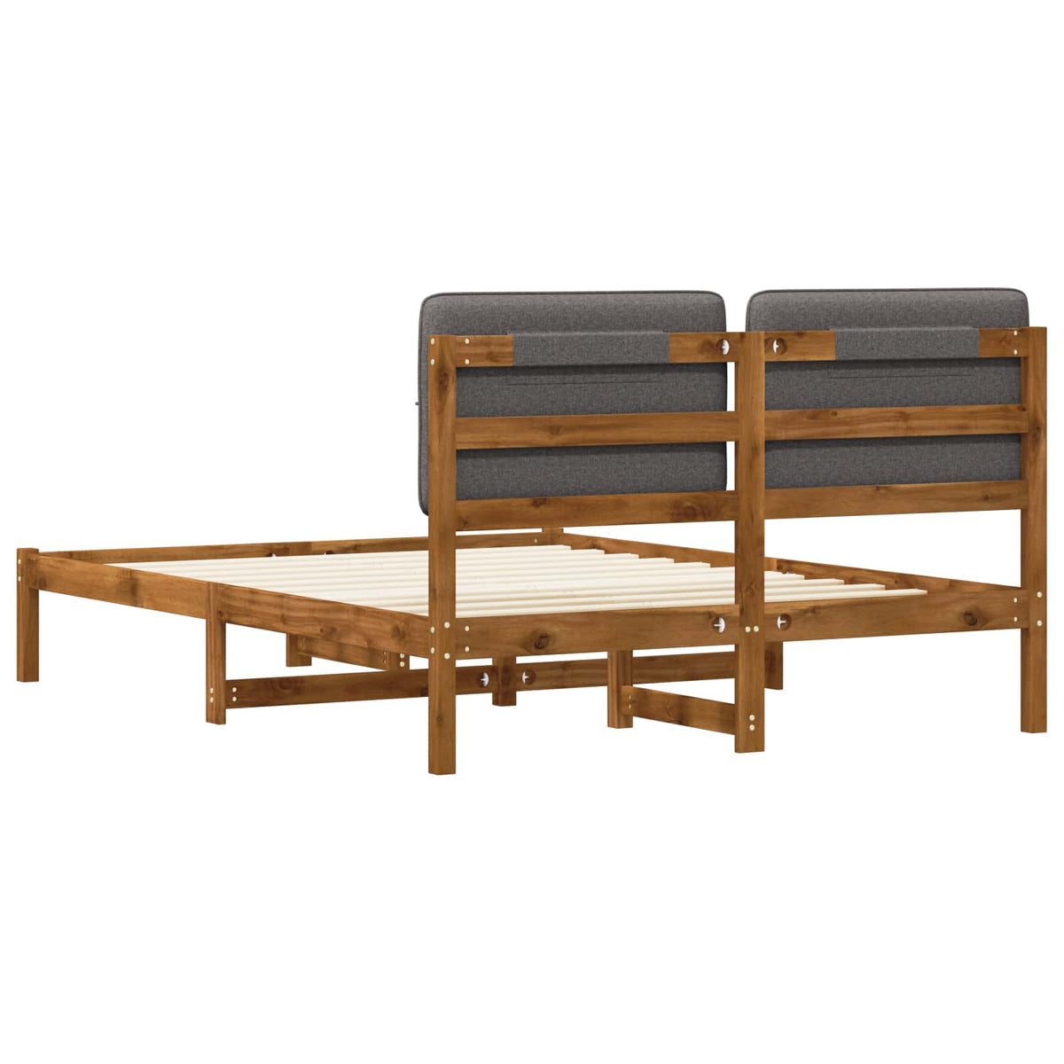 Bed Frame with Upholstered Headboard Natural and Light Grey