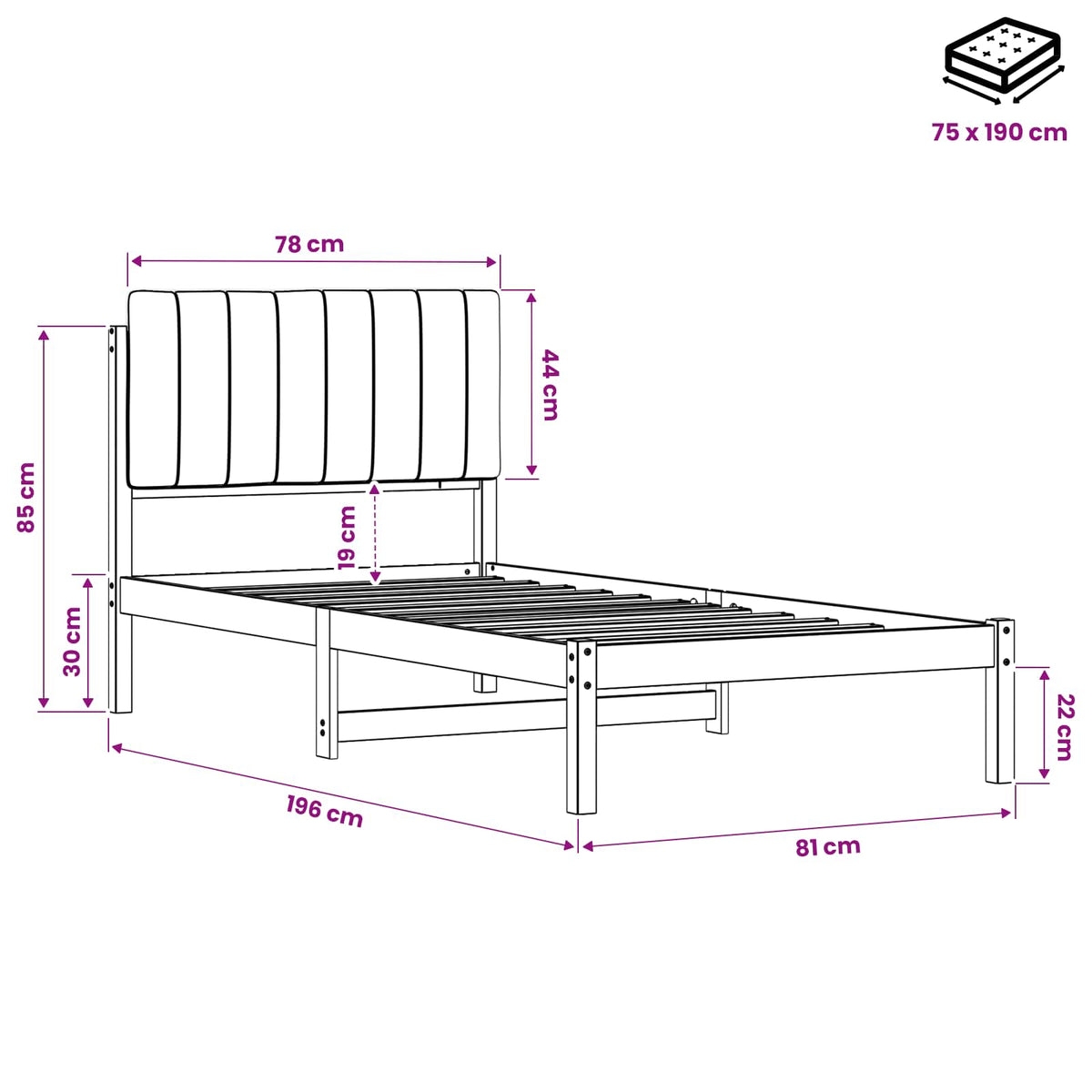 Bed Frame with Upholstered Headboard Natural and Dark Grey