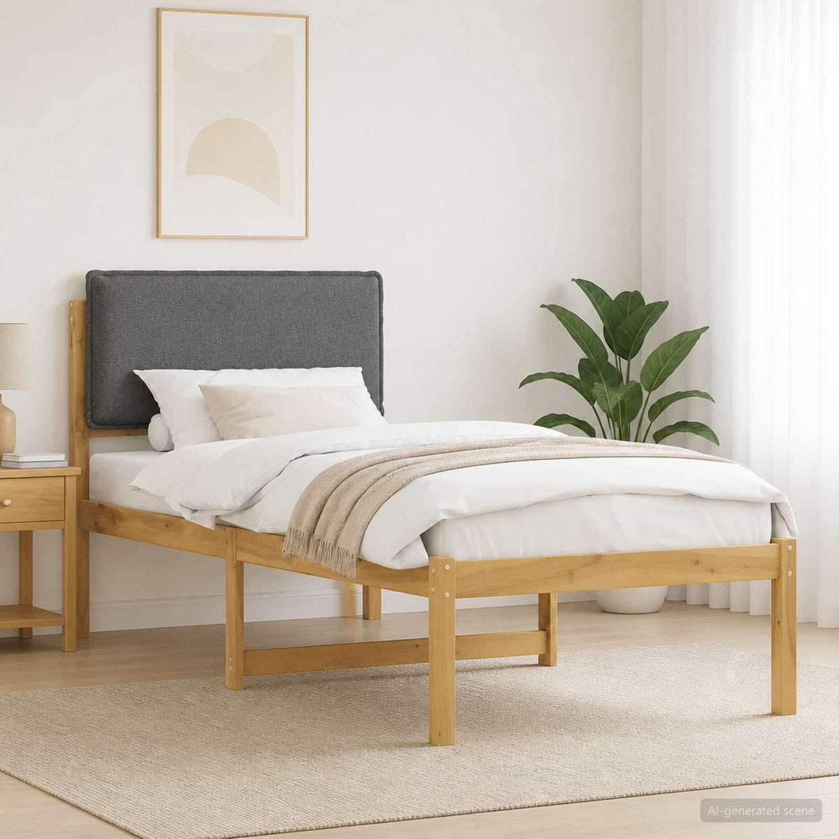 Bed Frame with Upholstered Headboard Whitewash and Light Grey