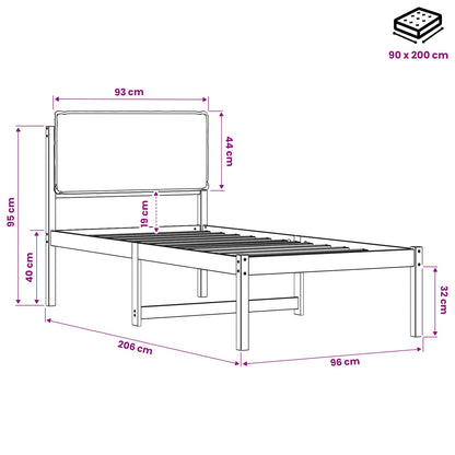 Bed Frame with Upholstered Headboard Natural and Dark Grey