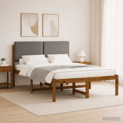 Bed Frame with Upholstered Headboard Natural and Light Grey