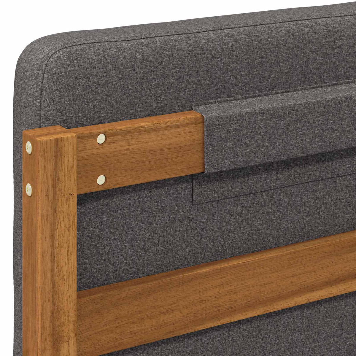 Bed Frame with Upholstered Headboard Natural and Light Grey