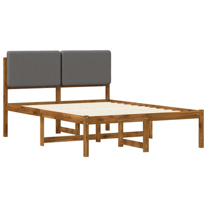 Bed Frame with Upholstered Headboard Natural and Light Grey