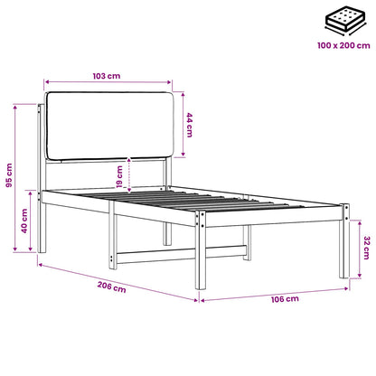 Bed Frame with Upholstered Headboard Natural and Light Grey