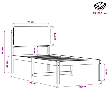 Bed Frame with Upholstered Headboard Natural and Light Grey