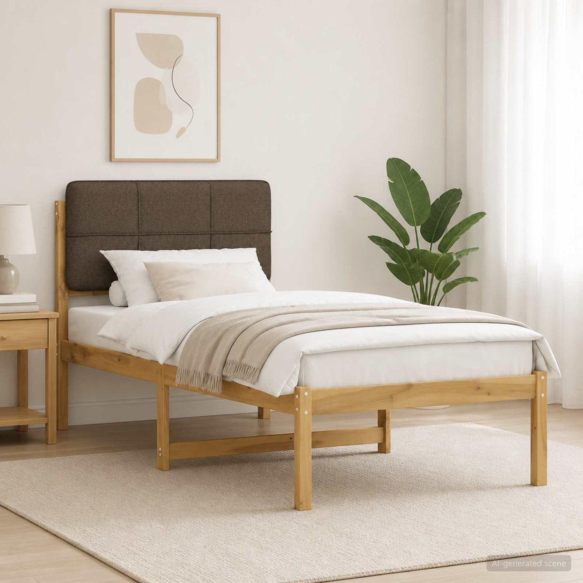 Bed Frame with Upholstered Headboard Whitewash and Taupe