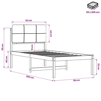 Bed Frame with Upholstered Headboard Natural and Light Grey