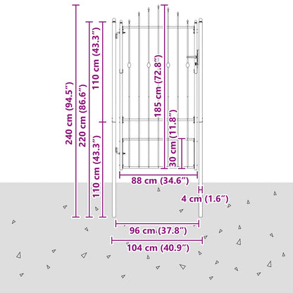 Fence Gate HORST 100 x 175 cm Metal Black Lockable