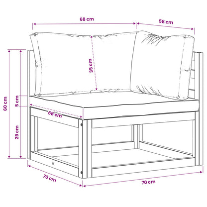 2 pcs Sectional Corner Sofa with Cushions Solid Acacia Wood