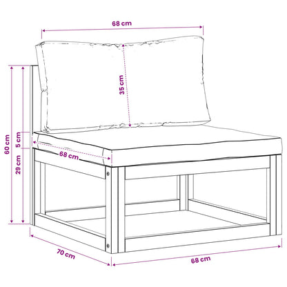 Sectional Middle Sofa with Cushions 100% polyester Solid Acacia