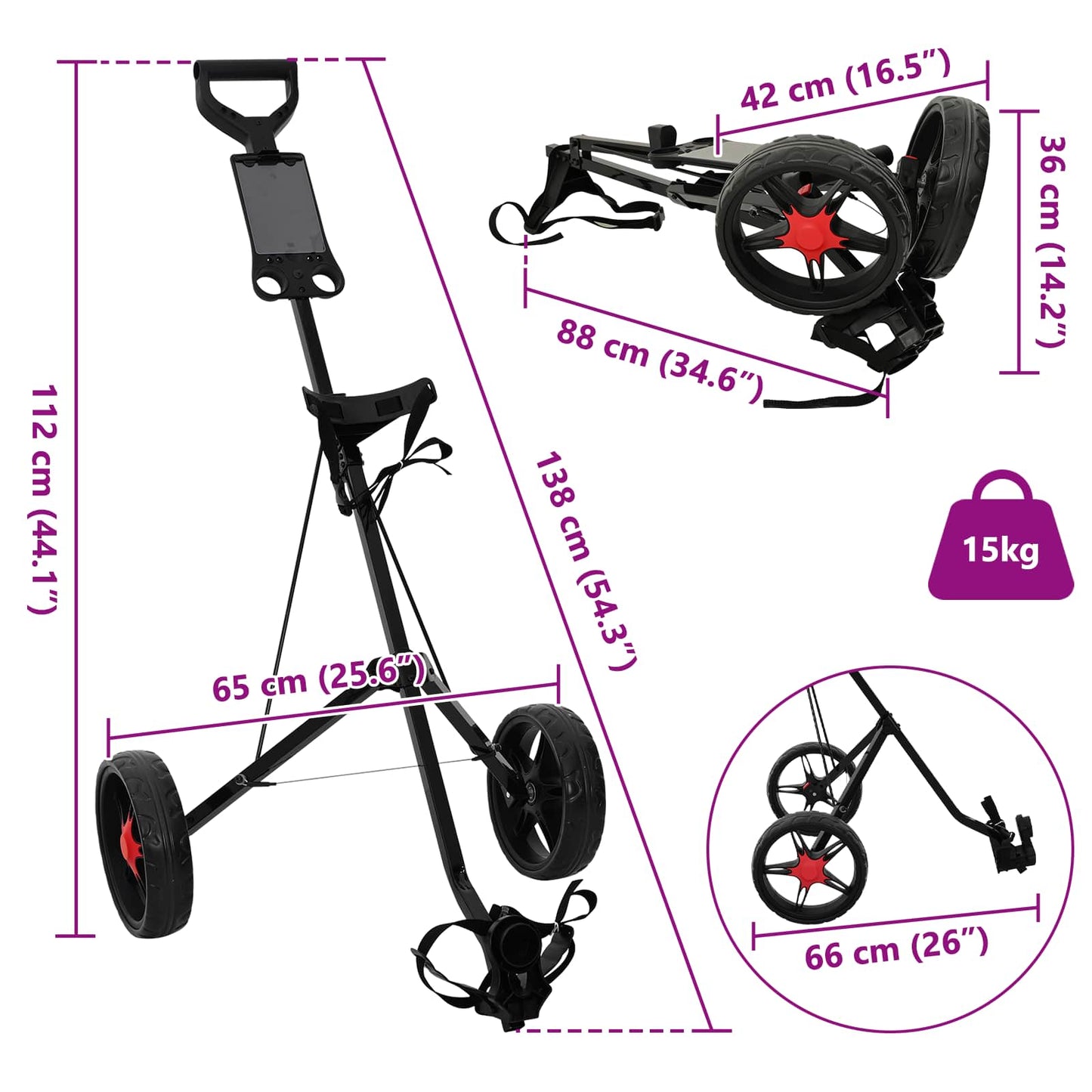 Golf Trolley Black Iron Foldable